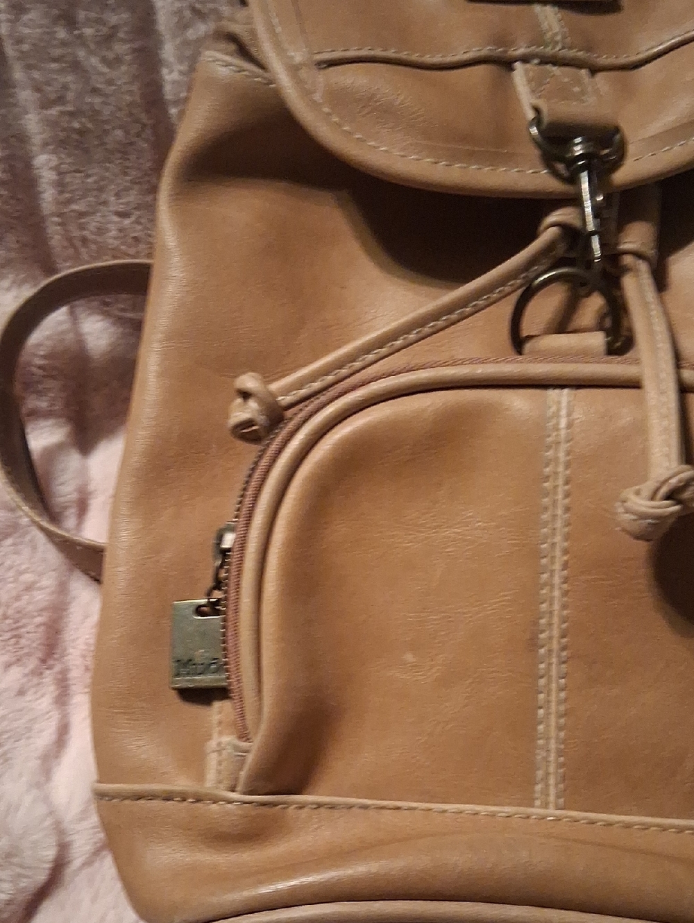 Mudd Light Tan Faux Leather Drawstring Mini Backpack - Picture 4 of 10